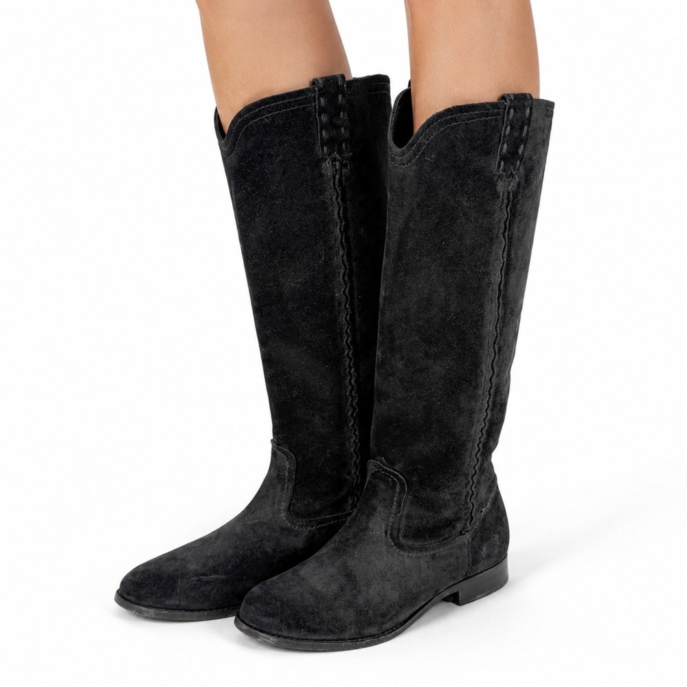 Frye Cara Suede Tall Unstructured Slouch Pull On Boots Women 6.5 Black Round Toe